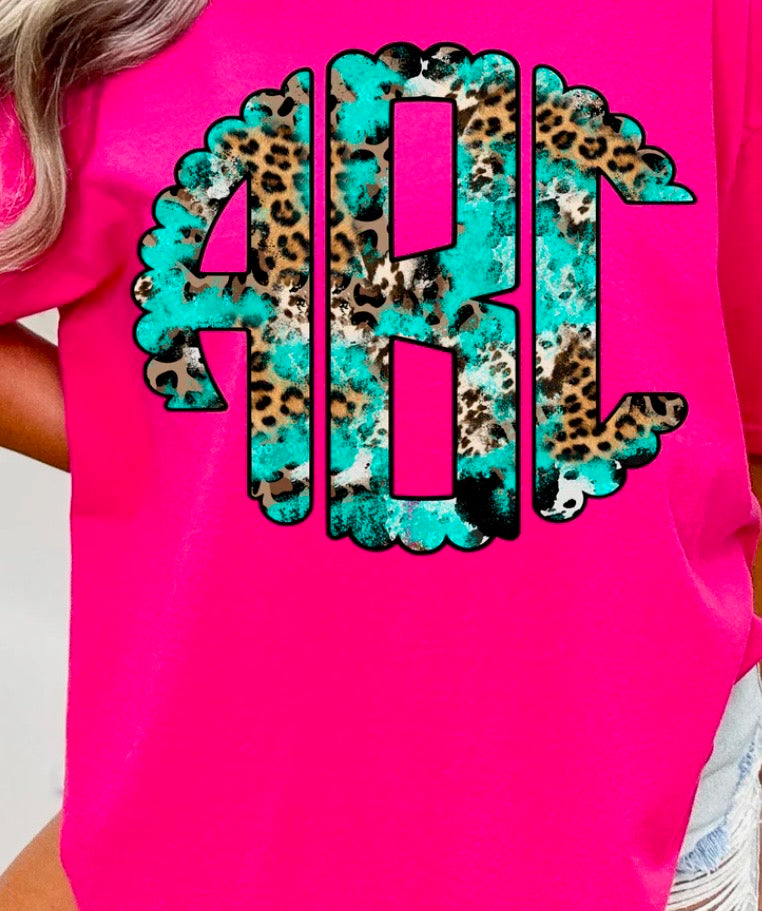 Turquoise cheetah monogram